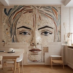 Picture of a woman in a mosaic wall tile pattern