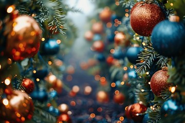 Aufkleber - abstract festive bokeh background with golden and blue lights for Christmas or New Year greeting card template high resolution