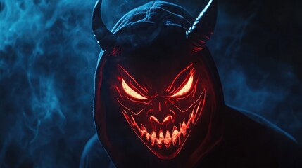 Sticker - glowing devil mask in the dark on Halloween night