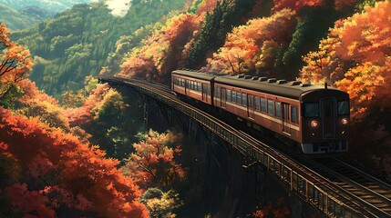 Wall Mural - Train Journey Through Autumnal Forest.