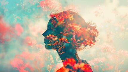 Poster - Woman Silhouette Surrounded by Colorful Flowers