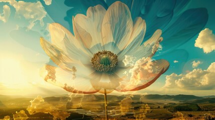 Canvas Print - Dreamy Flower with Colorful Sky Background