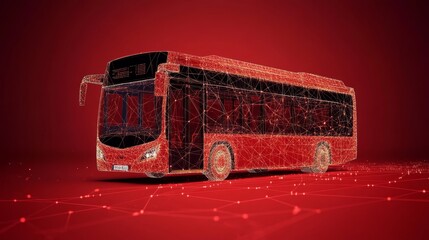 Wall Mural - Abstract City Bus On Red Technology Background, Transportation Of Artificial Intelligence