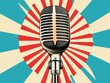 © chayantorn - Vintage microphone on a colorful retro background, perfect for music and audio themes, with vibrant rays.