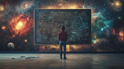 Wall Mural - A young boy stands in front of a large, colorful