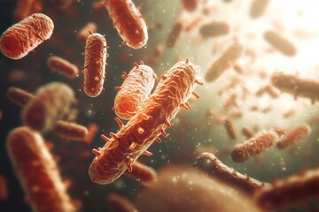 Poster - Featuring a cluster of dynamic, orange bacteria in a flowing environment, this image emphasizes their shape and the intricate patterns they form as they travel.