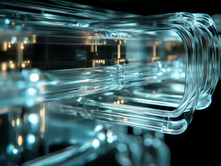 Poster - close up of consumer unit featuring transparent wiring, showcasing intricate details and glowing elements. image captures modern and futuristic aesthetic, emphasizing clarity and design