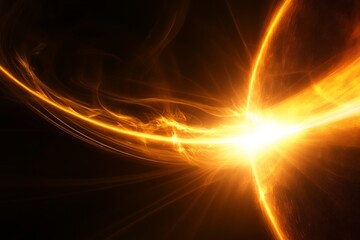 Poster - A vibrant, fiery solar flare erupts across a dark cosmic background, showcasing the intense energy and brilliance of the sun in space. Perfect for science enthusiasts.