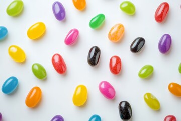 Poster - This image displays an arrangement of jelly beans in diverse colors on a pale background. The scene encapsulates diversity and the sweetness of life.
