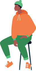 Wall Mural - Illustration of a black man sitting on a bar stool wearing a green hoodie and hat