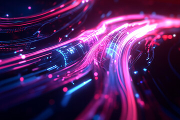Poster - Dynamic abstract composition of glowing lines and lights, creating vibrant and energetic visual experience. interplay of colors evokes sense of movement and depth
