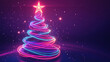 © neoartworker - Neon lights swirl forming spiraling christmas tree with glowing star on vibrant night background