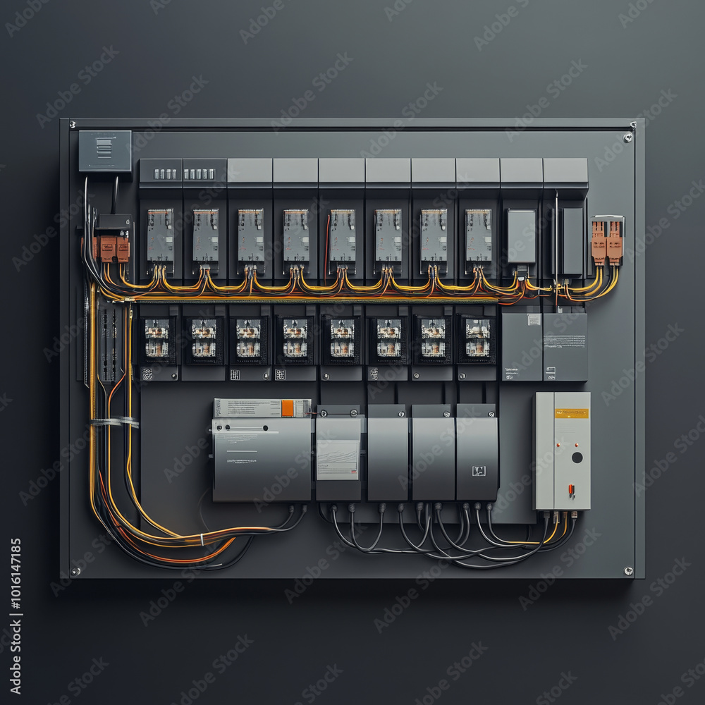 Split Consumer Unit Layout detailed view of geometric consumer unit featuring angular wiring and ...