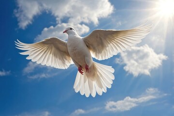 White Dove Soaring Against a Clear Blue Sky