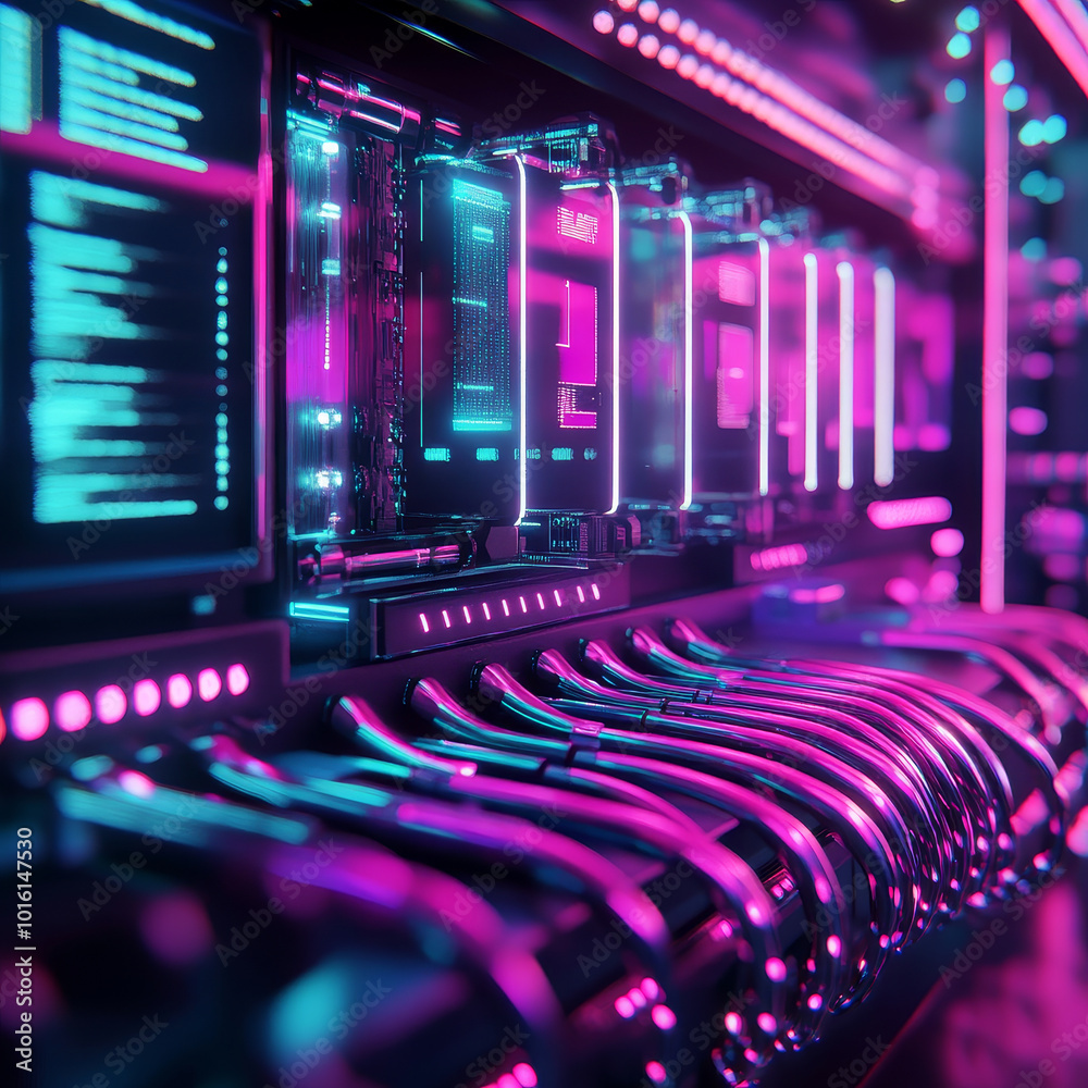 High tech consumer unit with glowing fiber optic wires, showcasing ...