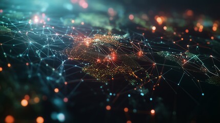 Poster - a network visualization showcasing interconnected nodes across europe and asia, emphasizing digital 