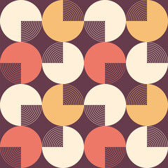 Wall Mural - Abstract geometric circles seamless vector pattern. Vector color background. Repeatimg quarter circles shapes. Simple geometric shapes pattern. Poster or cover flat design.