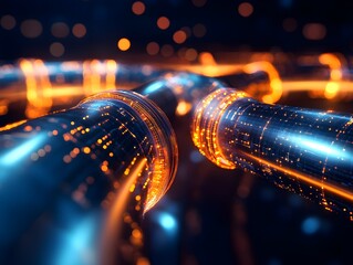 Poster - Abstract Technology Background with Glowing Pipes and Bokeh Lights