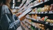 © kimly - a shopper holding a grocery list while browsing the shelves.
