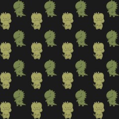 Cute dinosaur and bear characters repeating pattern on a dark background