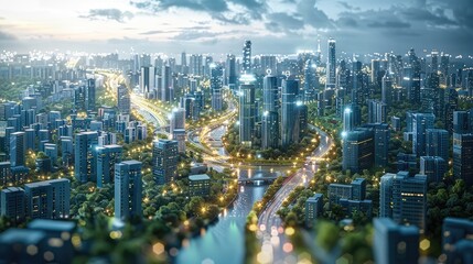 Aufkleber - A smart city project being developed by a team of engineers and business experts, featuring integrated technologies like smart infrastructure, energy-efficient systems, and data-driven management.