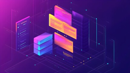 Poster - Isometric Neon Data Server Network Background