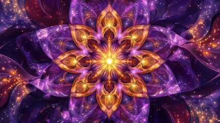 Fototapete - A realistic image of a purple kaleidoscope, with intricate symmetrical patterns and vibrant colors forming a mesmerizing design.