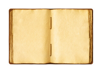 Wall Mural - Old open medieval book with worn parchment pages. Isolated on transparent background