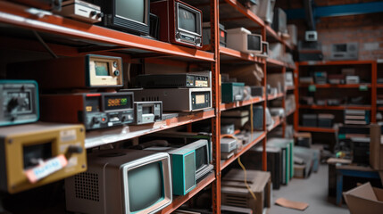 Poster - electronics items stored on shelves in a warehouse