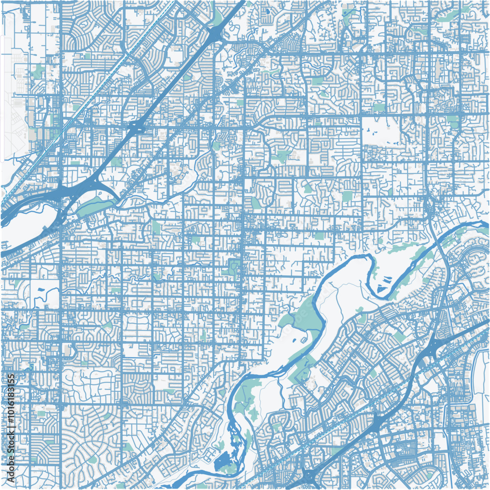 Map of Carmichael in California in a professional blue style. Contains ...