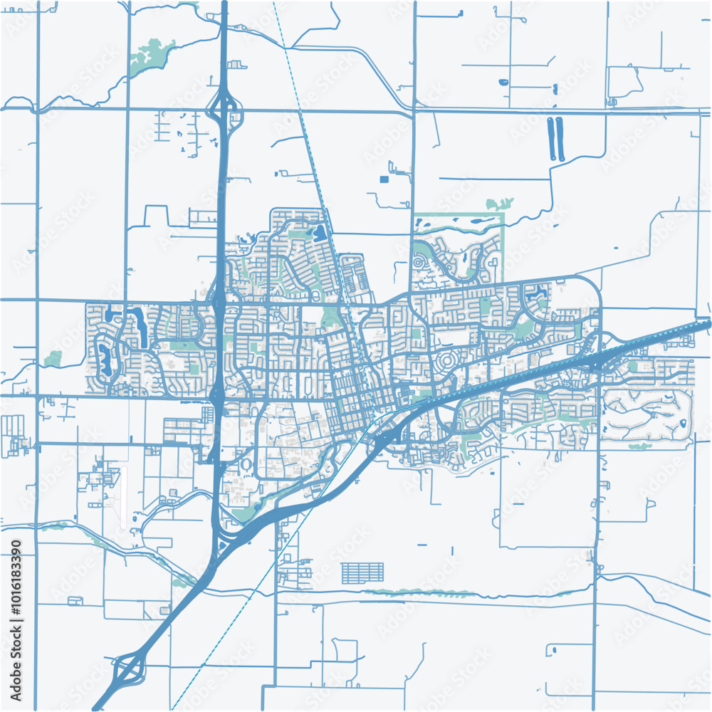 Map of Davis in California in a professional blue style. Contains ...