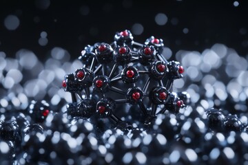 Poster - A striking image showcasing a dark carbon structure adorned with vivid red highlights, symbolizing strength and the depth of scientific exploration.