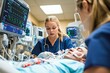 © ChaoticMind - Medical professionals in an ICU setting are attending to a critically ill patient hooked up to life-saving equipment, showcasing teamwork and dedication.