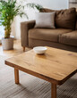 © hardvicore - Minimalist wooden coffee table in modern living room. Cozy home.