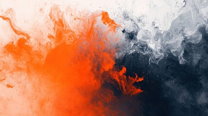 Poster - Vibrant abstract painting with a dynamic mix of red, orange, and black colors blending into white, creating a visually striking effect