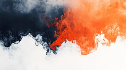 Poster - Dynamic and abstract interplay of black and red smoke on a white background