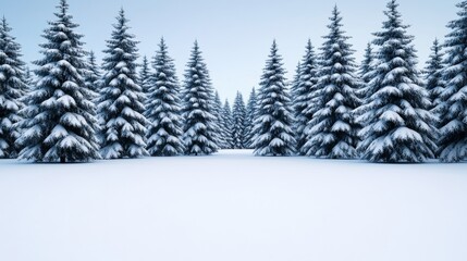 Poster - Dense snowy forest with tall trees draped in thick snow and a peaceful quiet atmosphere, perfect for winter scenes 