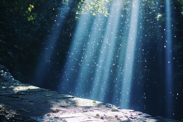 Poster - Mystical sunbeams pierce a shaded forest corner, creating a dreamlike atmosphere that evokes imagination, wonder, and the ethereal beauty of nature's plays of light.