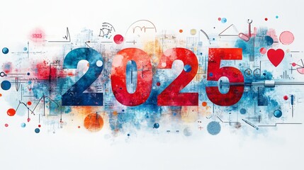 Poster - Creative illustration of 2025 featuring medical tools and vibrant colors in a healthcare theme