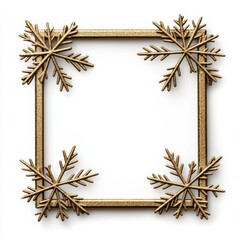 Poster - Sparkling gold Christmas picture frame with delicate snowflake accents isolated on white background 