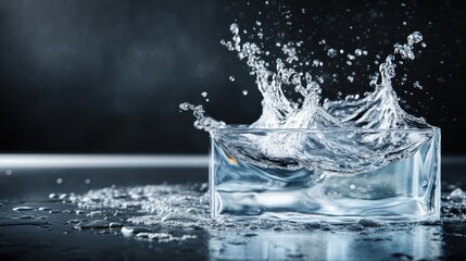 Wall Mural - a visually striking image of a dramatic water splash captured mid-motion, contained within a square 