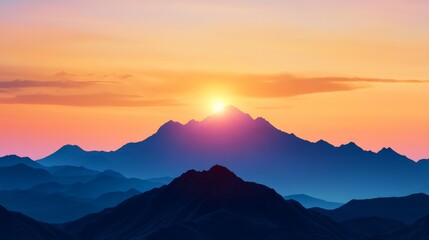 Sticker - Year 2025 in silhouette, set against a mountain at sunrise, golden sun rays illuminating the landscape, soft pastel colors filling the morning sky 