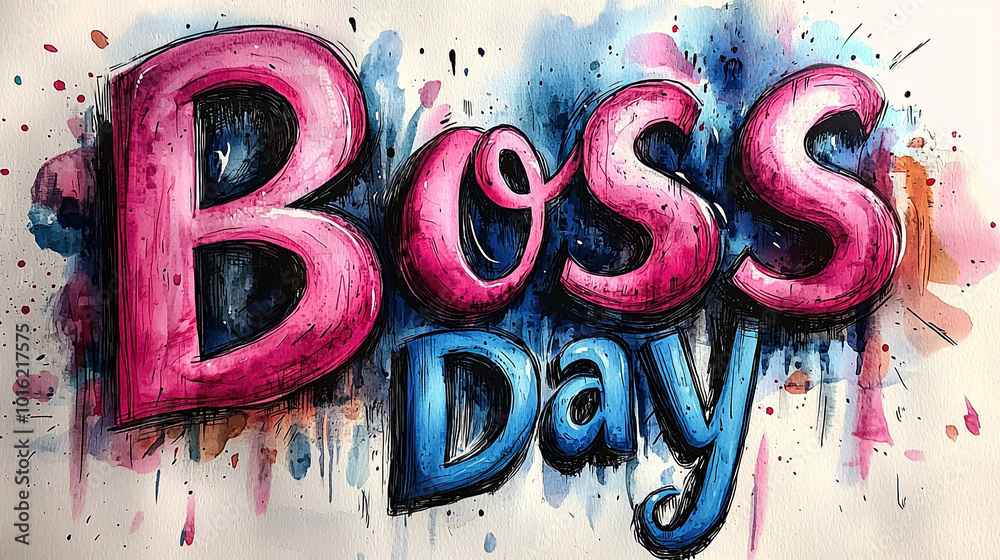 Boss Da Lettering Colorful Boss Day artistic lettering with paint splatters and bold ...