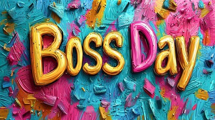 Colorful Boss Day text with vibrant paint splatter background