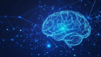 Poster - Abstract brain background with polygonal grid, blue gradient color