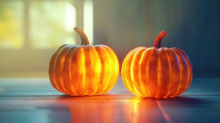 Poster - Glowing pumpkins on white background