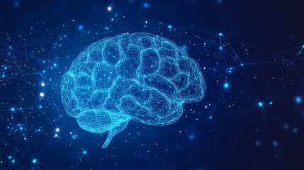 Poster - Abstract brain background with polygonal grid, blue gradient color