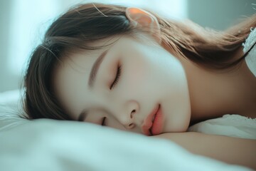 Asian Woman Sleeping. Young Asian Lady Relaxing in Bed, Enjoying Sweet Dreams and Enough Rest