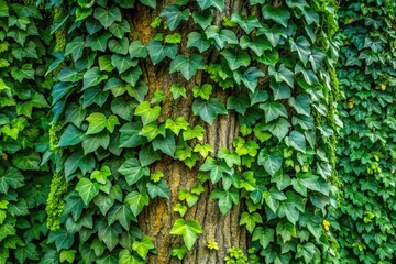 green natural background with tree covered in ivy leaves