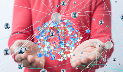 Fototapete - Global network. Blockchain. 3D illustration. Neural networks and artificial intelligence. Abstract